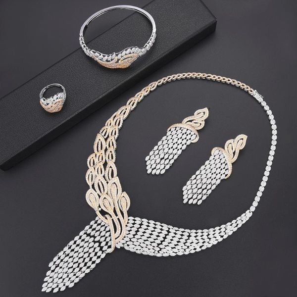 earrings & necklace larrauri luxury tassels drop earring saudi arabia jewelry sets mixed women wedding cubic zirconia jewellery addiction, Silver